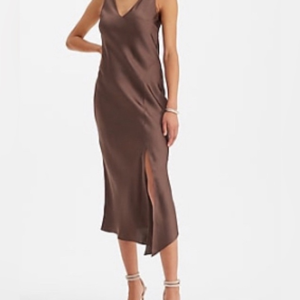Express Satin Asymmetrical Brown Dress